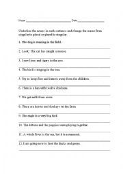 English Worksheet: singular plural