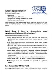 English Worksheet: What is SPORTSMANSHIP ?