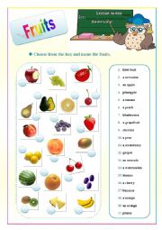 English Worksheet: Fruits