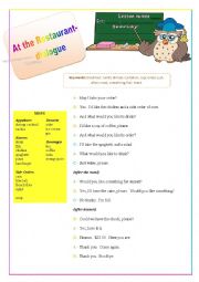 English Worksheet: at the restaurant - dialogue