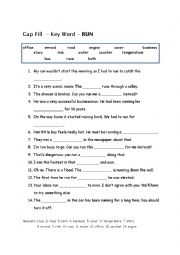 English Worksheet: Key word RUN Gap fill Exercises