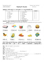 English Worksheet: PREPARING FOR THE PARTY