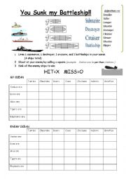 English Worksheet: comparative battleship game