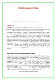 English Worksheet: Third End-Term Test for fourth year Tubisian students ( part 2) 