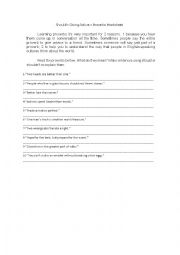 English Worksheet: Should Shouldnt - with Proverbs