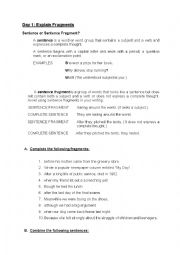 English Worksheet: Fragments