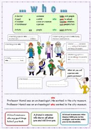 English Worksheet: Relative clauses with WHO