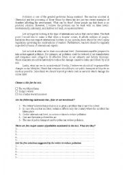 English Worksheet: Pollution: Chernobyl Acident