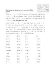 English Worksheet: close Test  on London with model answer.