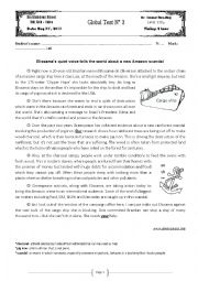 English Worksheet: Global Test 3 (Sc students 2013)