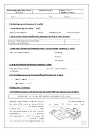 English Worksheet: Mid-term Test N 3 7th Form (Version 1)