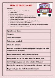 English Worksheet: How to drive a car