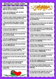 English Worksheet: Rephrasing: linking words + key