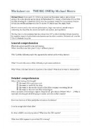 English Worksheet: Worksheet on the Big One by Michael Moore 