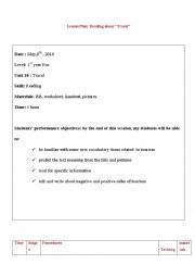 English Worksheet: a lesson paln about travel reading text