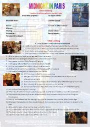 English Worksheet: MIDNIGHT IN PARIS full movie worksheet