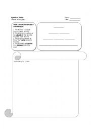 English Worksheet: Pyramid Poem