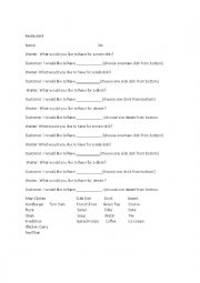 English Worksheet: Restaurant menu