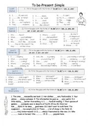 English Worksheet: To be in different levels.