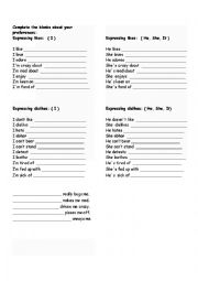 English Worksheet: Expressing likes and Dislikes