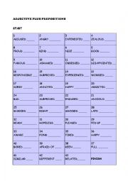 English Worksheet: ADJECTIVES PLUS PREPOSITIONS BOARD GAME