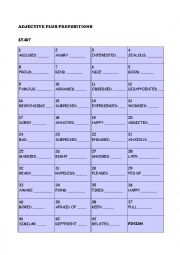 English Worksheet: ADJECTIVES PLUS PREPOSITIONS BOARD GAME