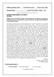 English Worksheet: Third End-Term Test ( mock bac) for fourth year Tunisian students ( Maths)