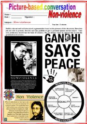 English Worksheet: Picture based conversation.  NON-VIOLENCE. (Debating) 19/�