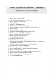 English Worksheet: Stephen Fry in America - Episode 3 - Comprehension questions with answers.