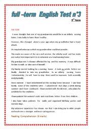 English Worksheet: Full term test 3 for 9th pupils