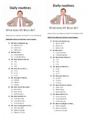 English Worksheet: Mr Bean Daily Routine