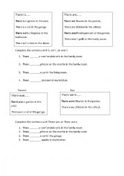 English Worksheet: There is/are/was/were