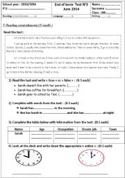 English Worksheet: end of term Test n3