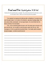 English Worksheet: Find and Fix: Capitalization and Missing BE Verb