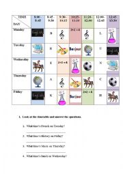 English Worksheet: Timetable