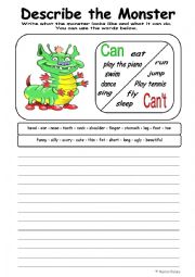 English Worksheet: guided describe a monsters appearance and abilities page