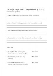 English Worksheet: The Magic Finger Comprehension Questions