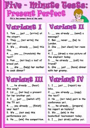 English Worksheet: Five-Minute Tests: Present Perfect