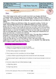 English Worksheet: Full Term Test n3 9th Forms 2013-2014