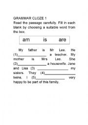 English Worksheet: Grammar Cloze 1