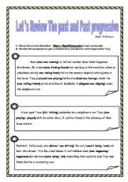 English Worksheet: review of the past and past progressive (9 th formers)