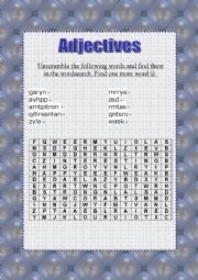 English Worksheet: Adjectives Wordsearch