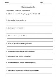 English Worksheet: guy fawkes questions