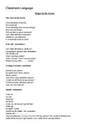 English Worksheet: classroom language