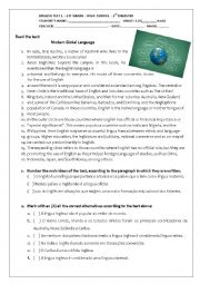 English Worksheet: GLOBAL LANGUAGE