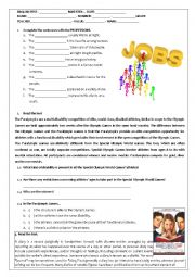 TEST ON JOBS, READING COMPREHENSION AND BOOK STRUCTURE