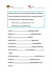 English Worksheet: Adjective comparative with Answer Key