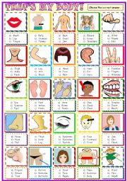 English Worksheet: Body parts: Multiple choice activity