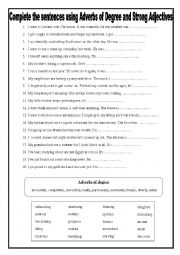 English Worksheet: Adverbs of Degree and Strong Adjectives