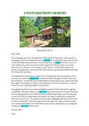 English Worksheet: A Postcard From Paradise?